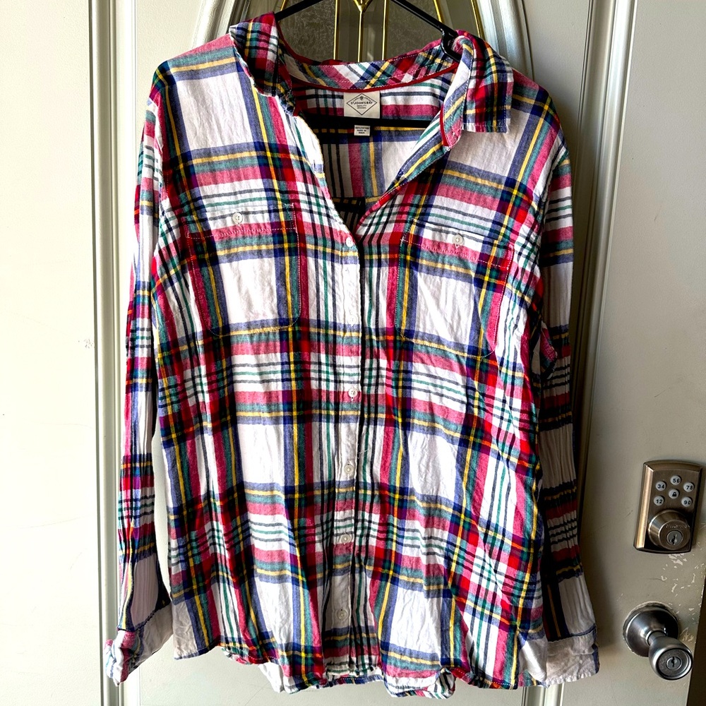 LS button down, plaid cotton flannel